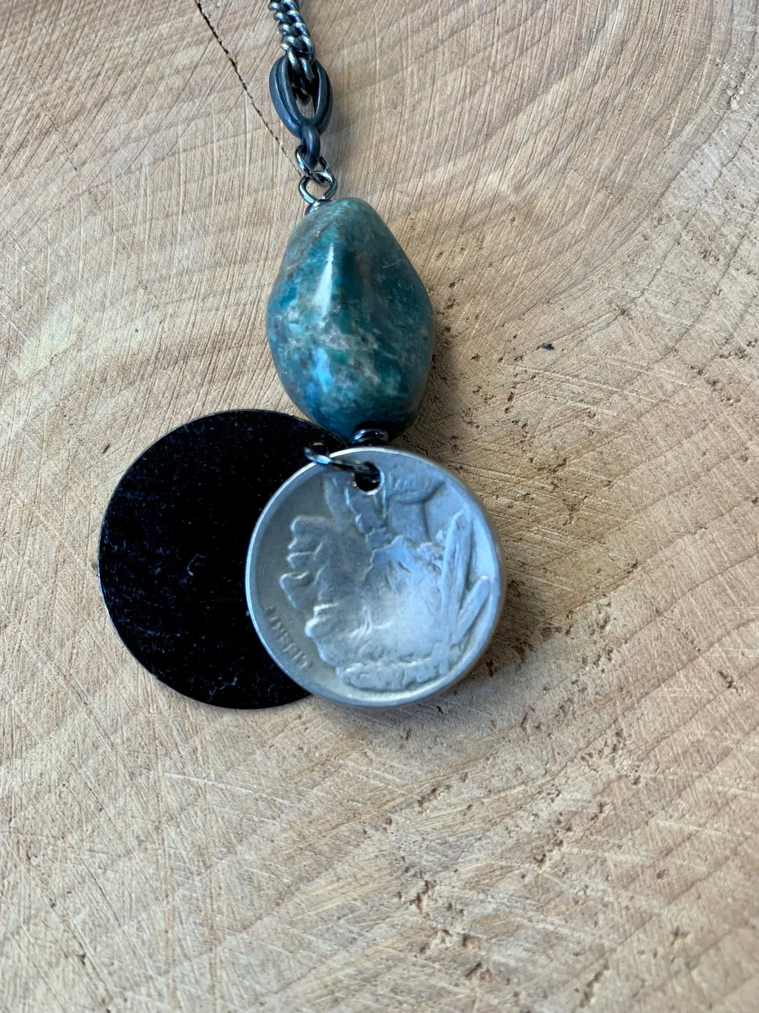 Handmade Buffalo Nickel & Turquoise Nugget Necklace