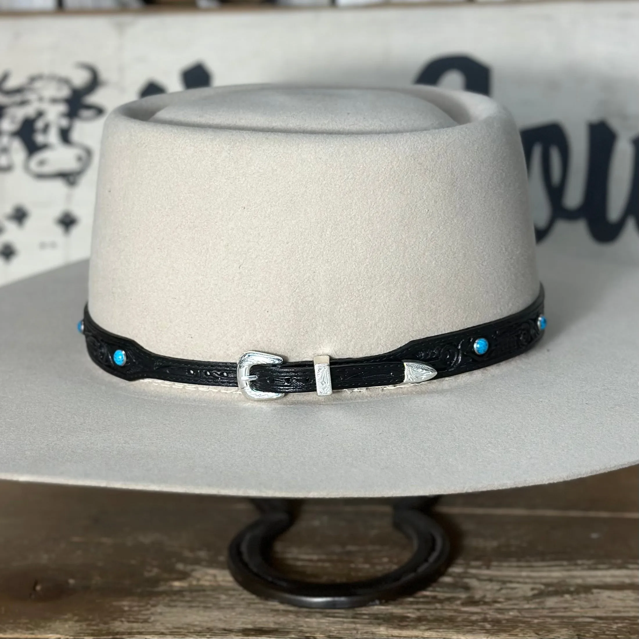 Hatband LC-69T | Black Color Leather w/Turquoise Accents