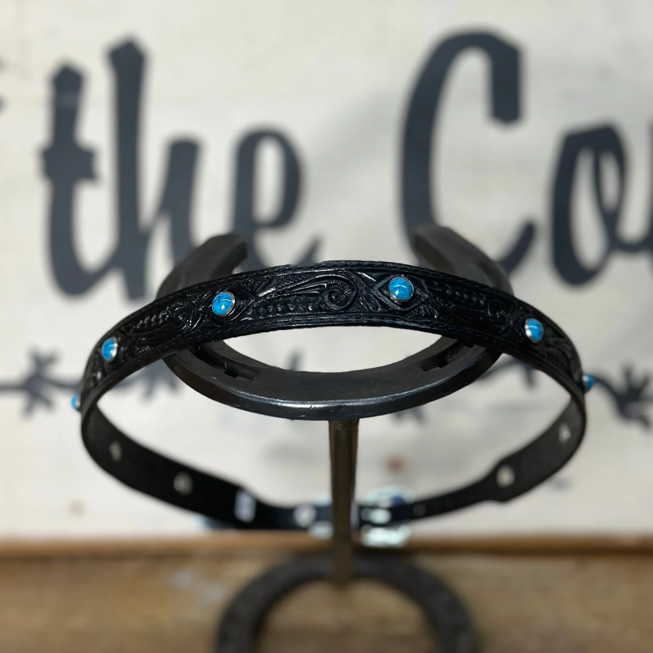 Hatband LC-69T | Black Color Leather w/Turquoise Accents