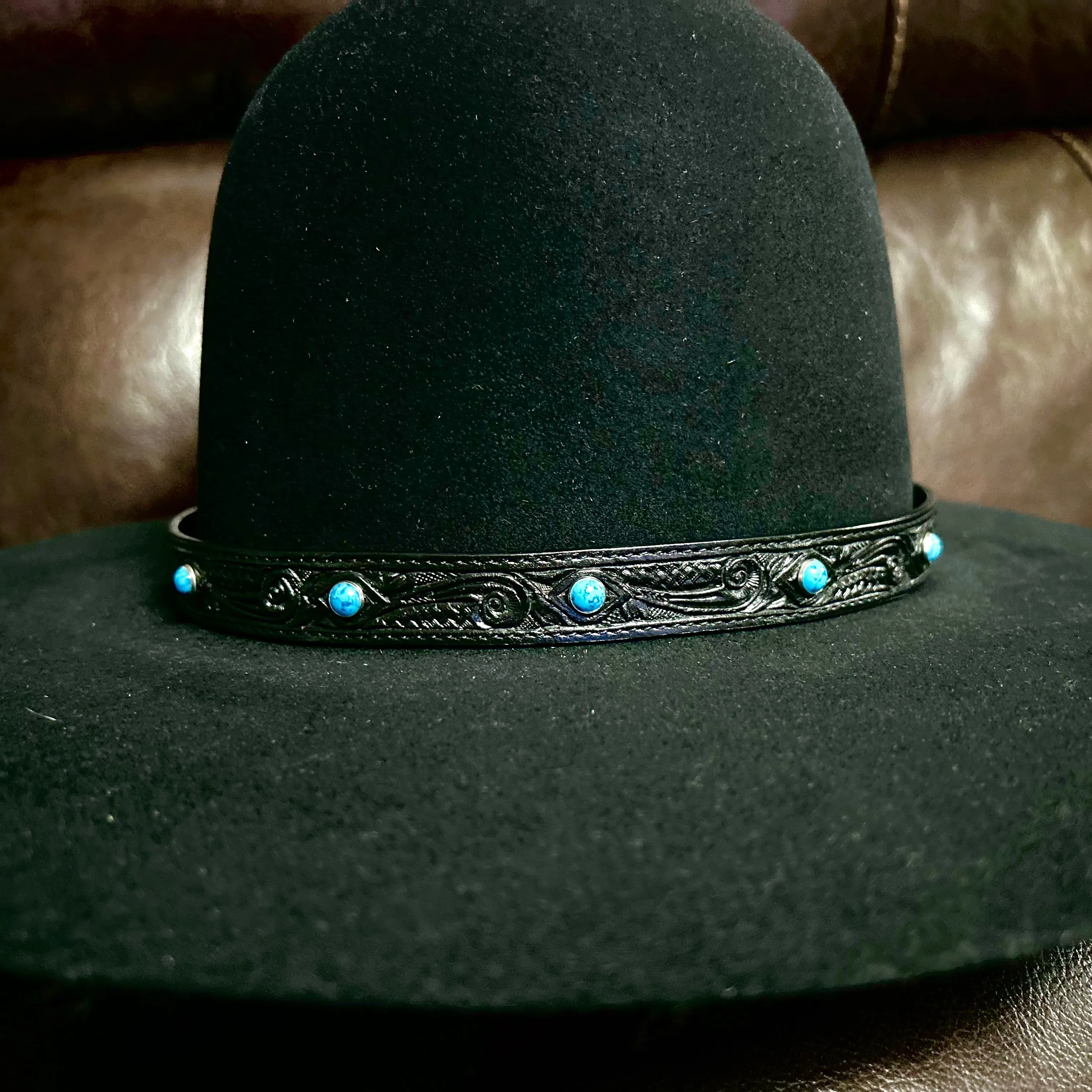 Hatband LC-69T | Black Color Leather w/Turquoise Accents