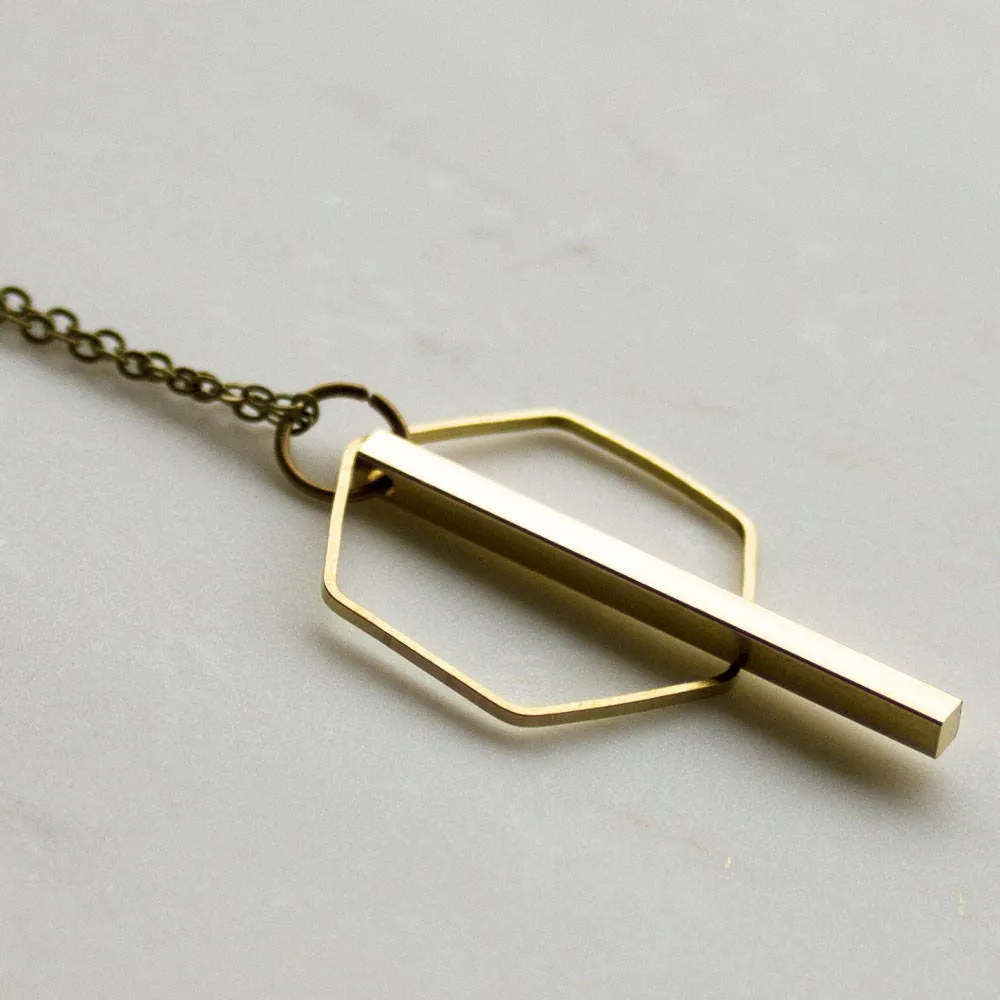 Hexagon and Gold Bar Necklace
