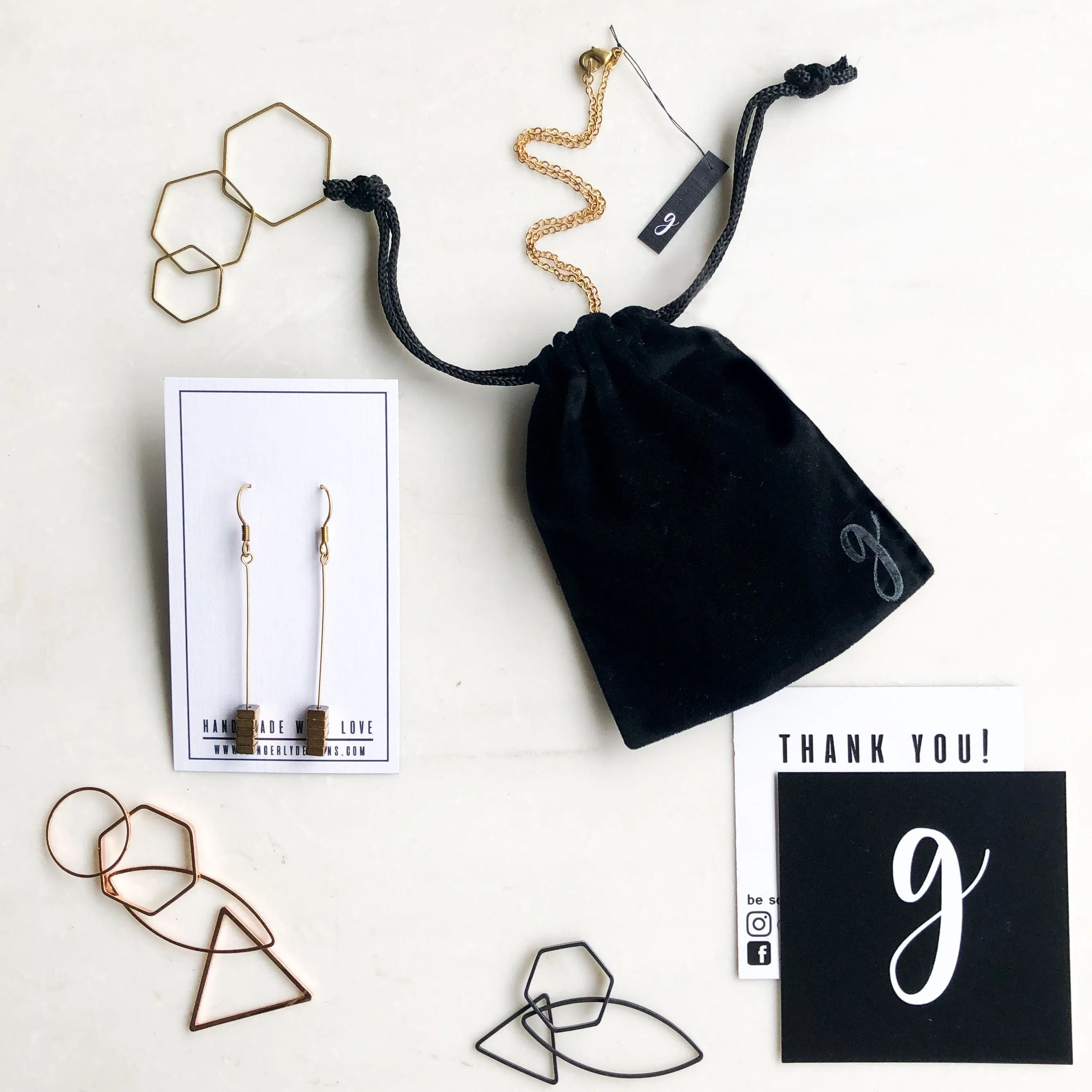Hexagon and Gold Bar Necklace