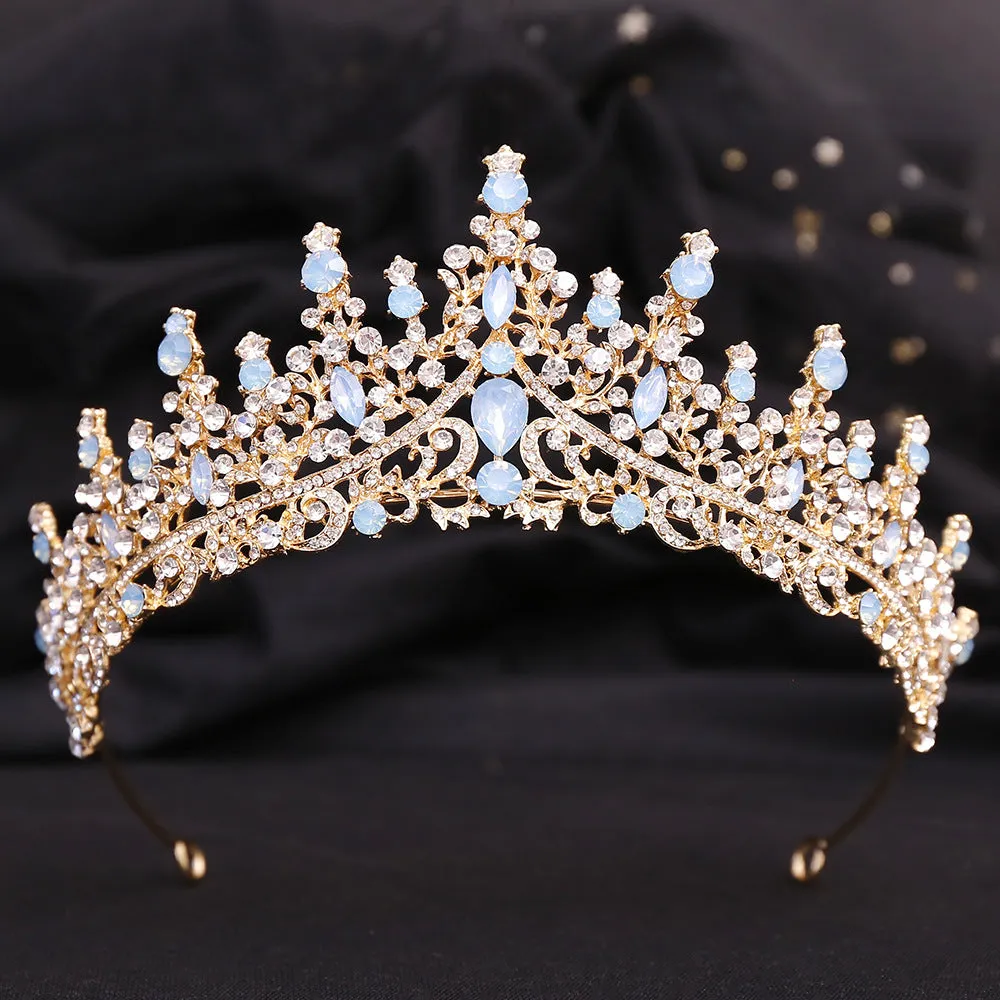 Hot selling wedding crystal headband baroque blue jelly rhinestone bridal crown