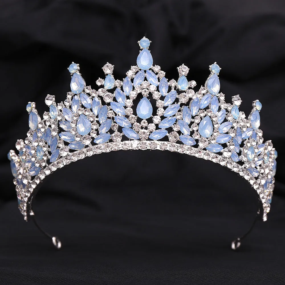 Hot selling wedding crystal headband baroque blue jelly rhinestone bridal crown