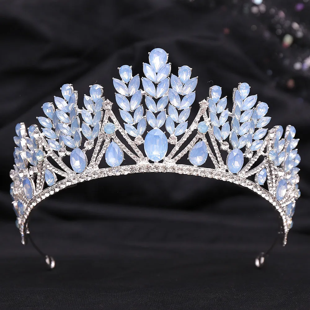 Hot selling wedding crystal headband baroque blue jelly rhinestone bridal crown