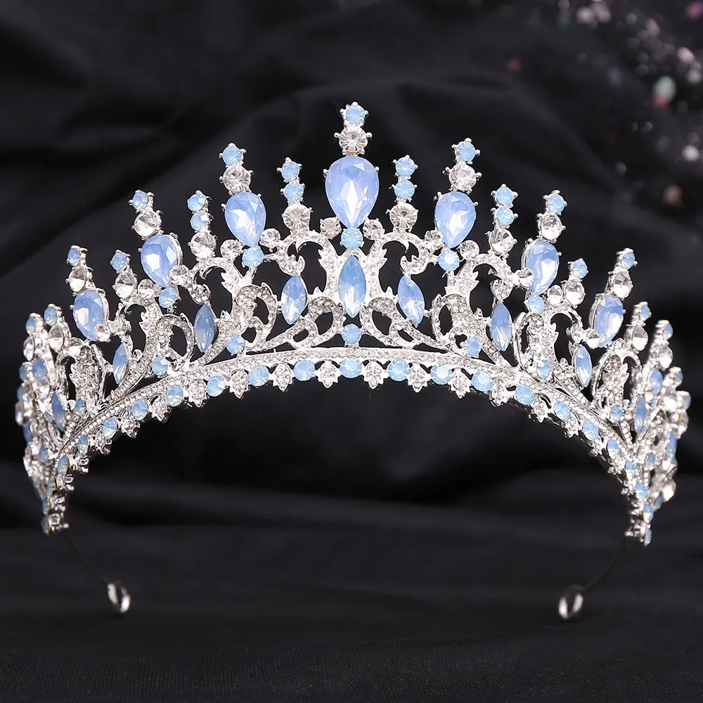 Hot selling wedding crystal headband baroque blue jelly rhinestone bridal crown
