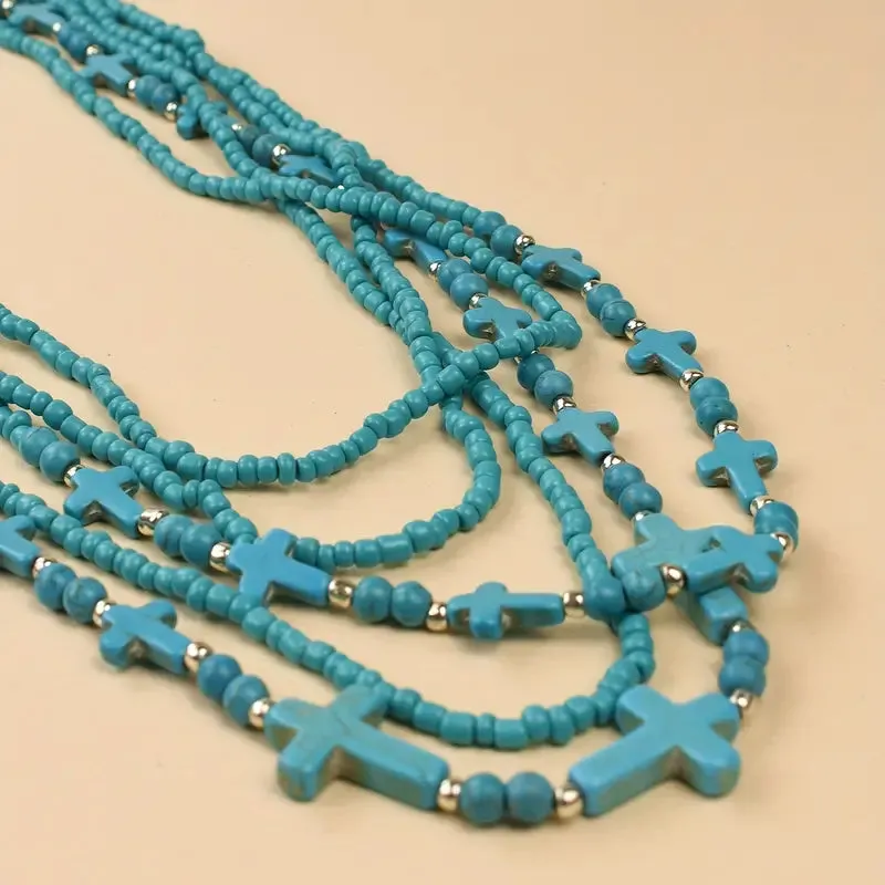 Inline Cross Turquoise Necklace