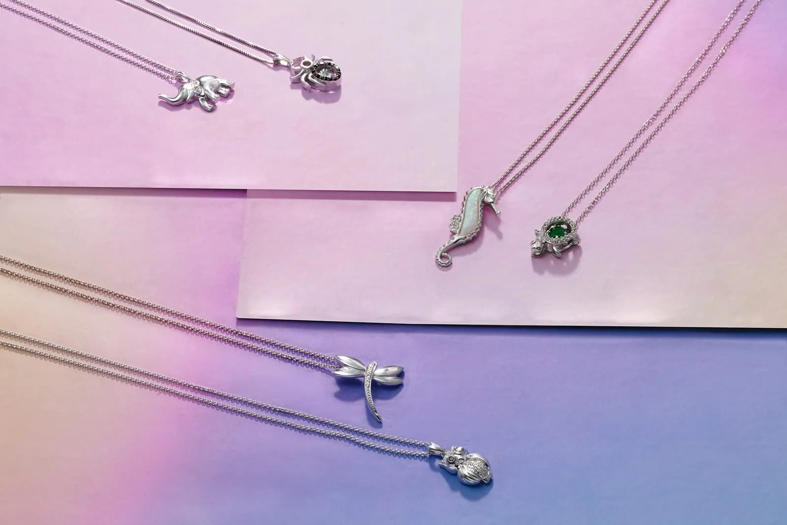 Jewelili Sterling Silver with Created Opal and White Round Diamonds Seahorse Pendant Necklace