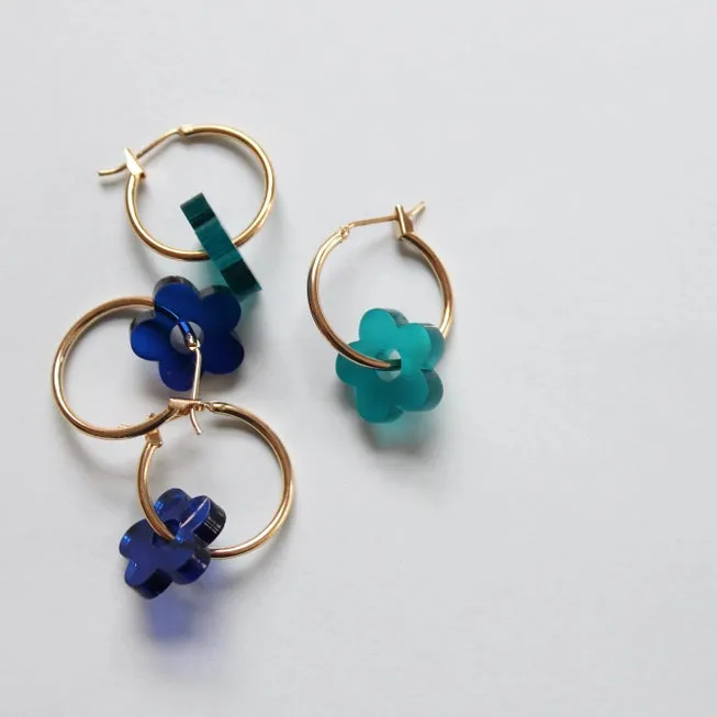 Jules & Clem Colourful Flower Hoop Earrings in Perspex & Gold Plate