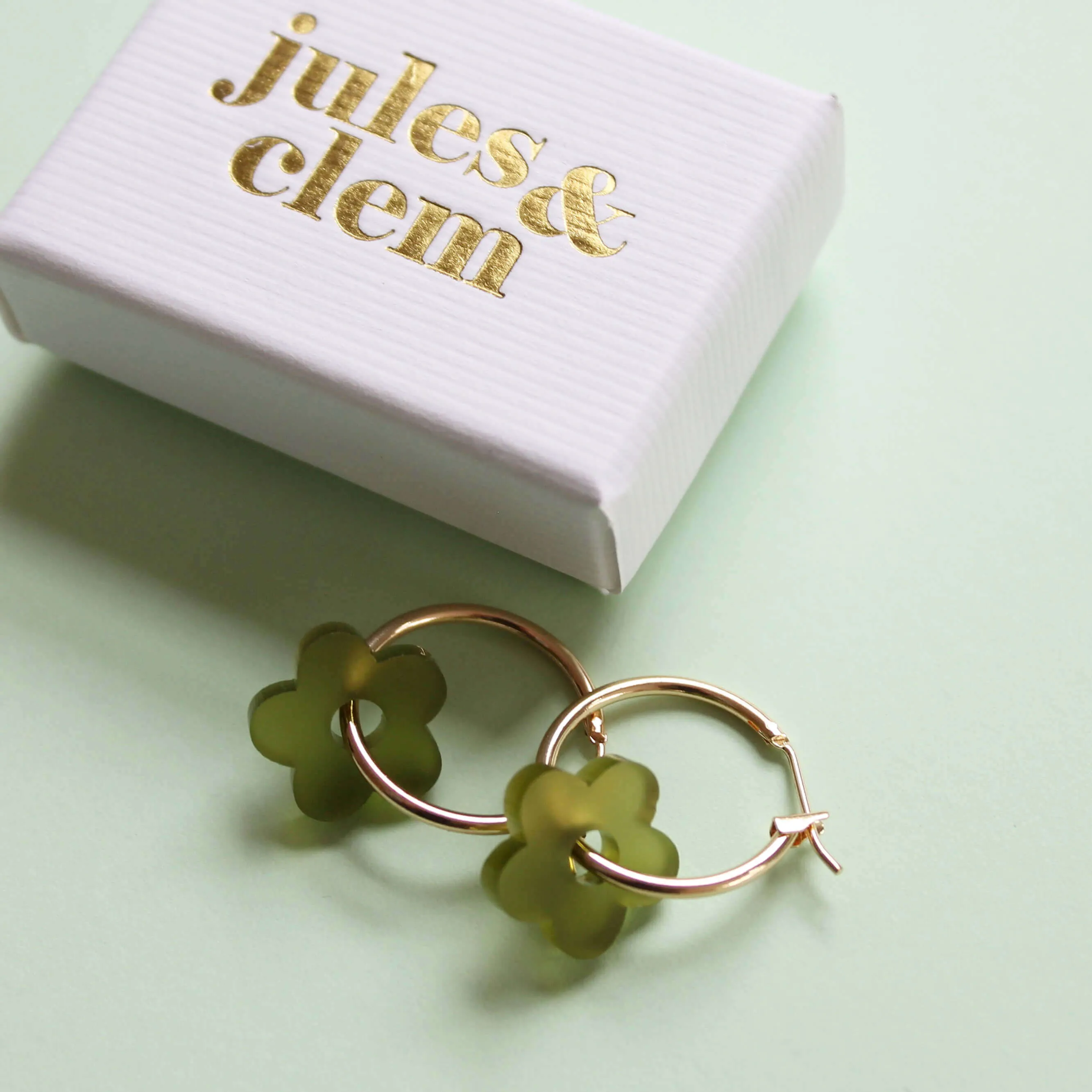 Jules & Clem Colourful Flower Hoop Earrings in Perspex & Gold Plate