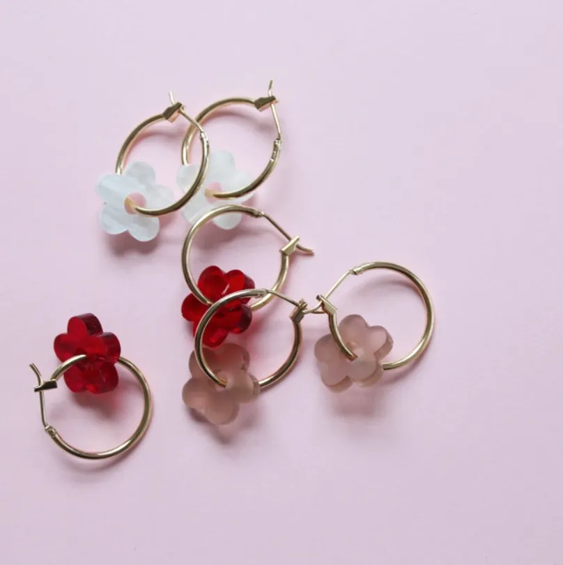 Jules & Clem Colourful Flower Hoop Earrings in Perspex & Gold Plate