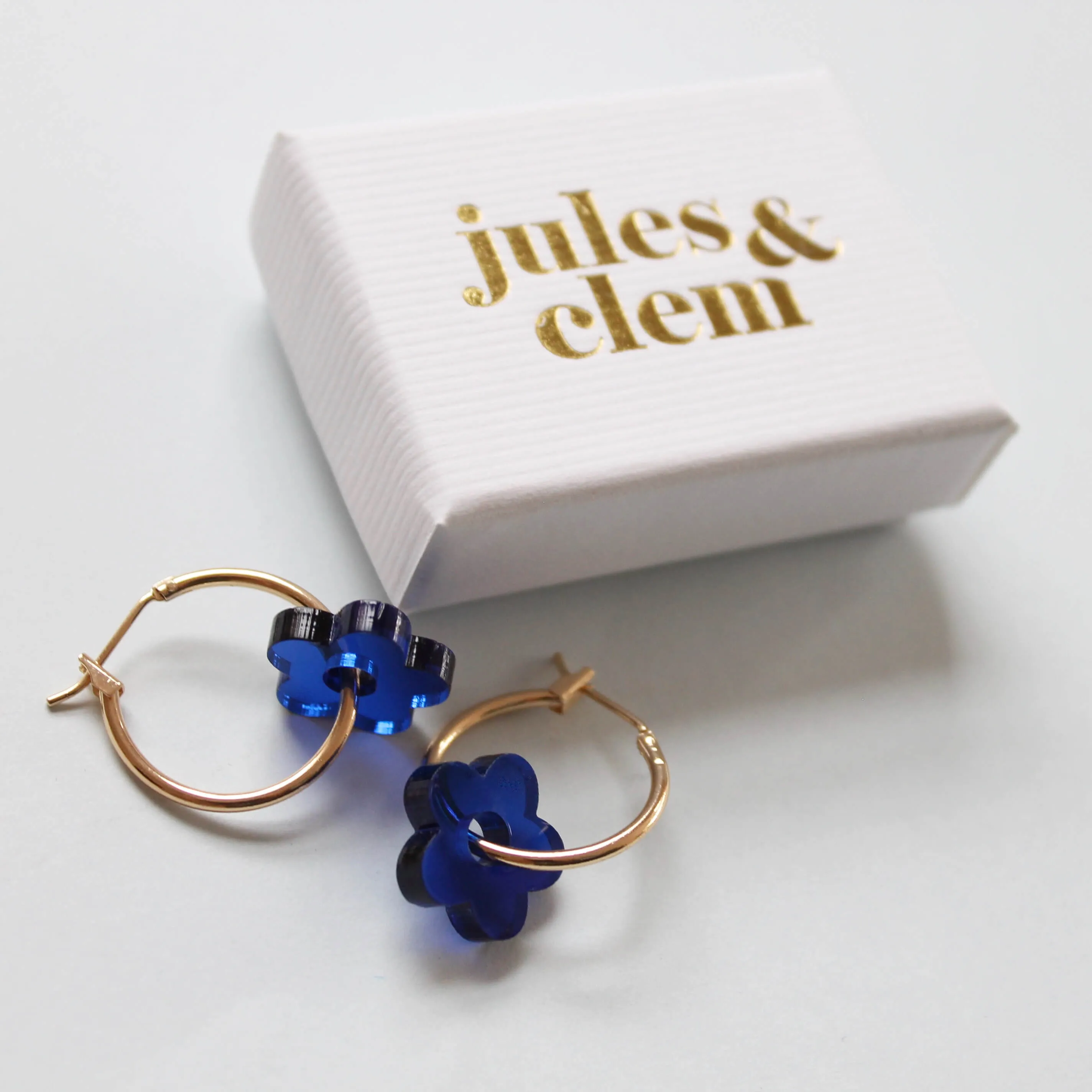 Jules & Clem Colourful Flower Hoop Earrings in Perspex & Gold Plate