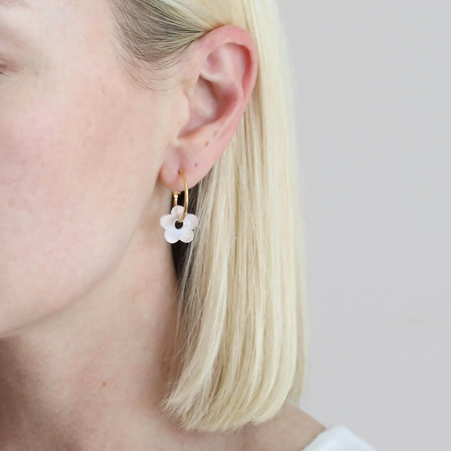 Jules & Clem Colourful Flower Hoop Earrings in Perspex & Gold Plate