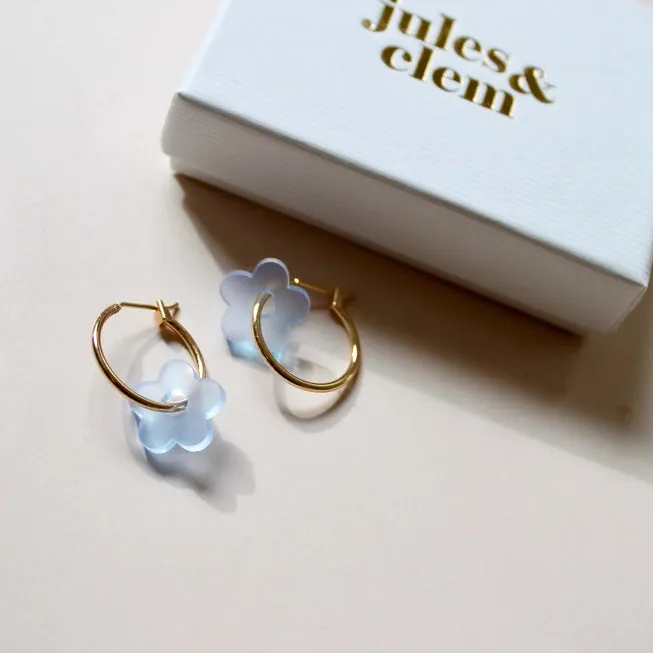Jules & Clem Colourful Flower Hoop Earrings in Perspex & Gold Plate