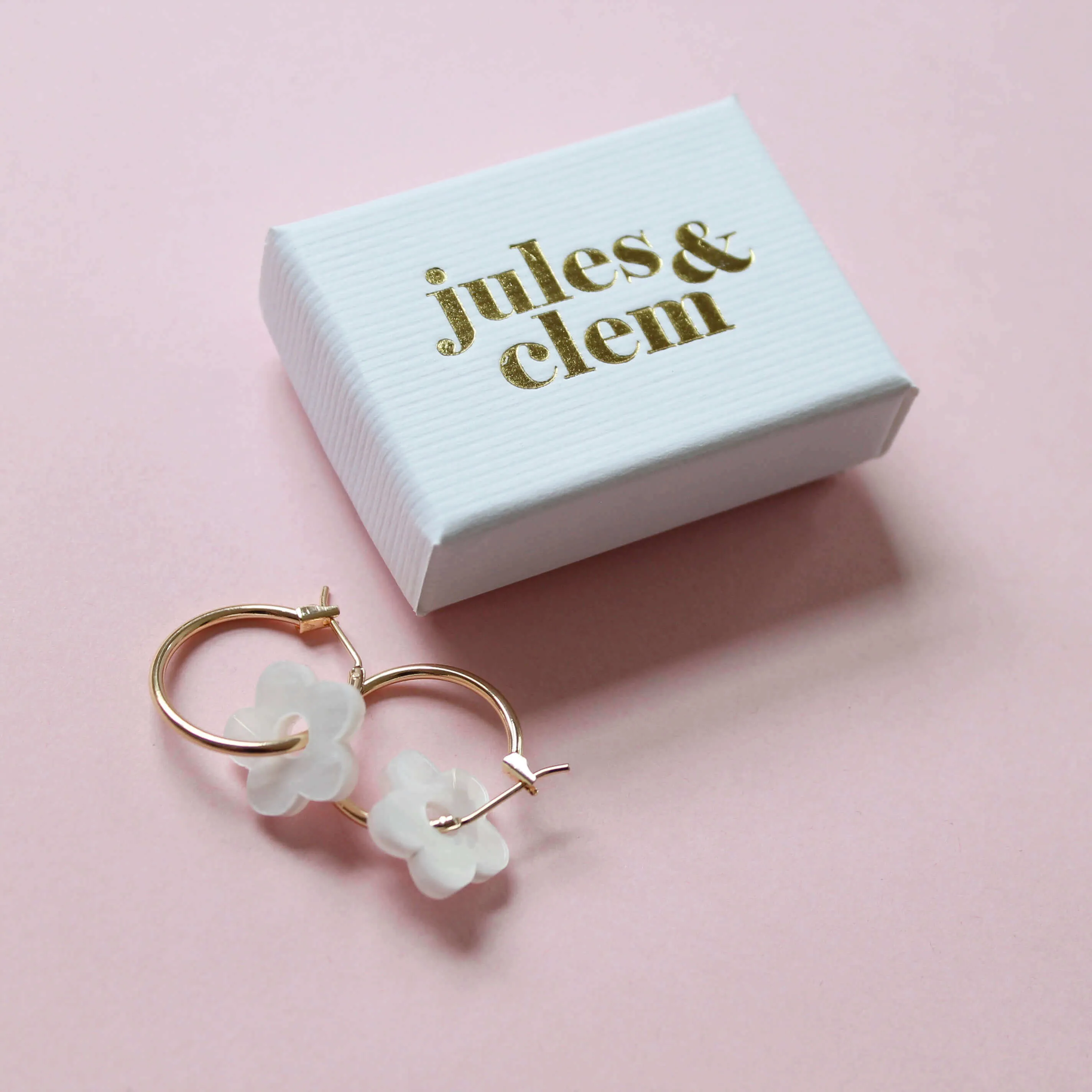 Jules & Clem Colourful Flower Hoop Earrings in Perspex & Gold Plate