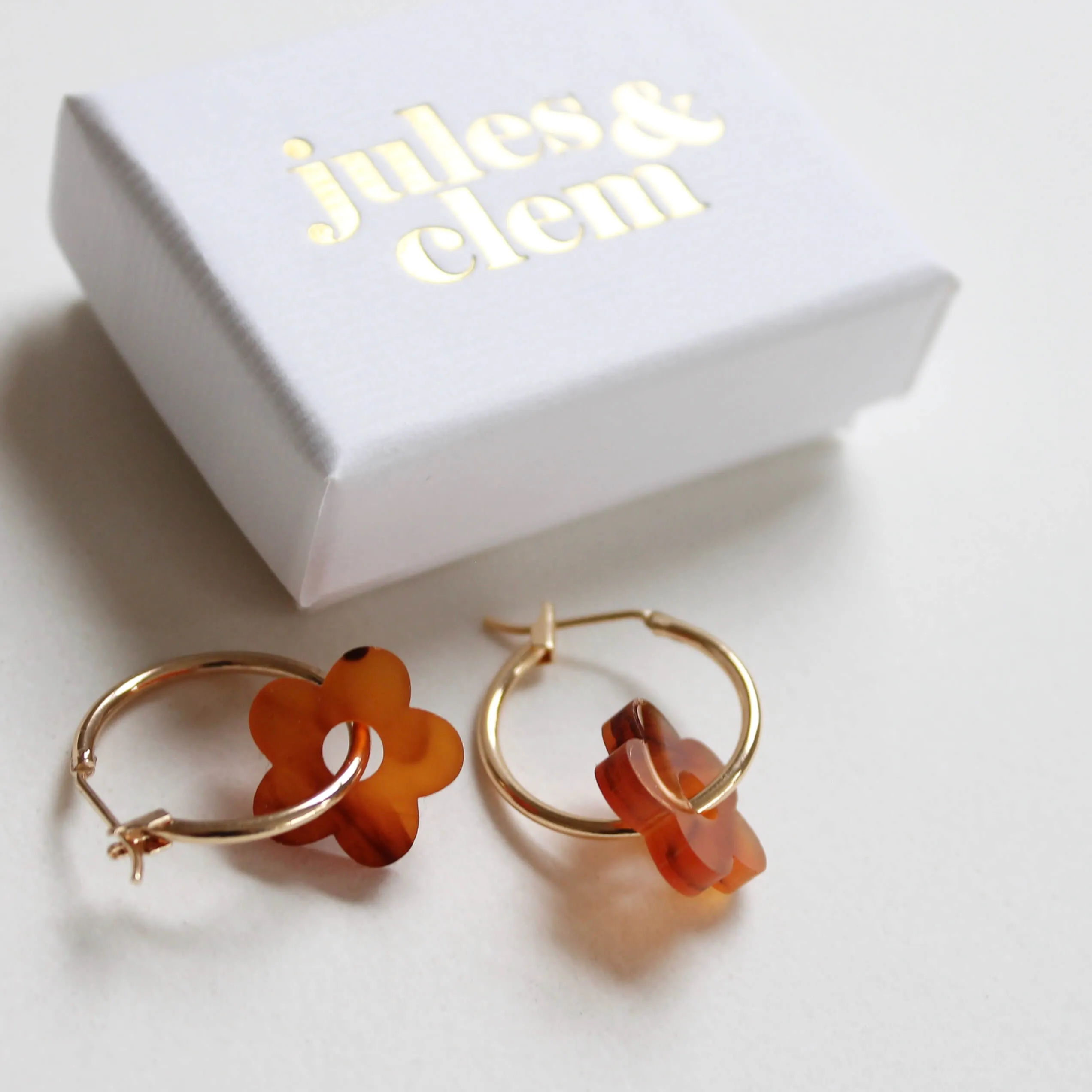 Jules & Clem Colourful Flower Hoop Earrings in Perspex & Gold Plate
