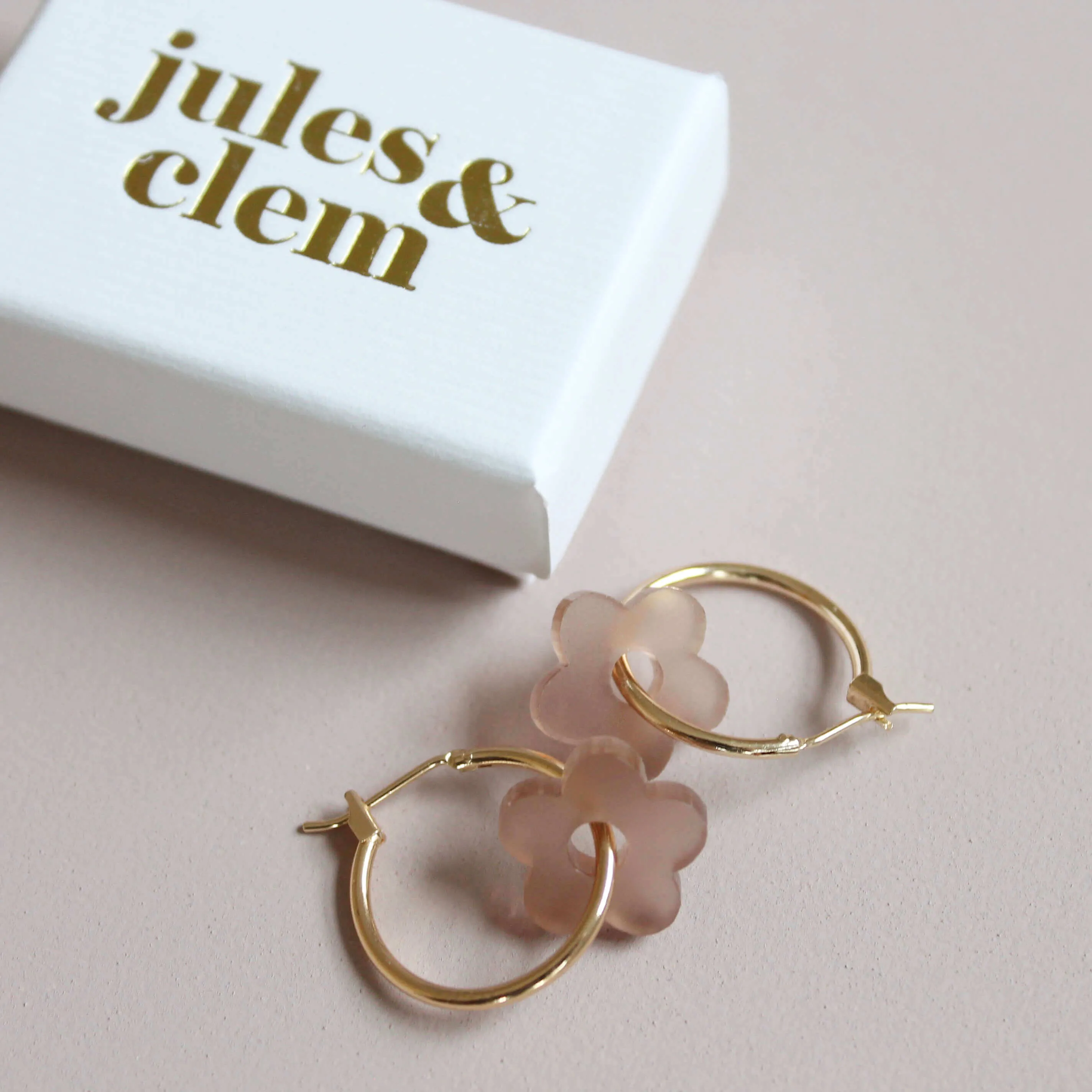 Jules & Clem Colourful Flower Hoop Earrings in Perspex & Gold Plate