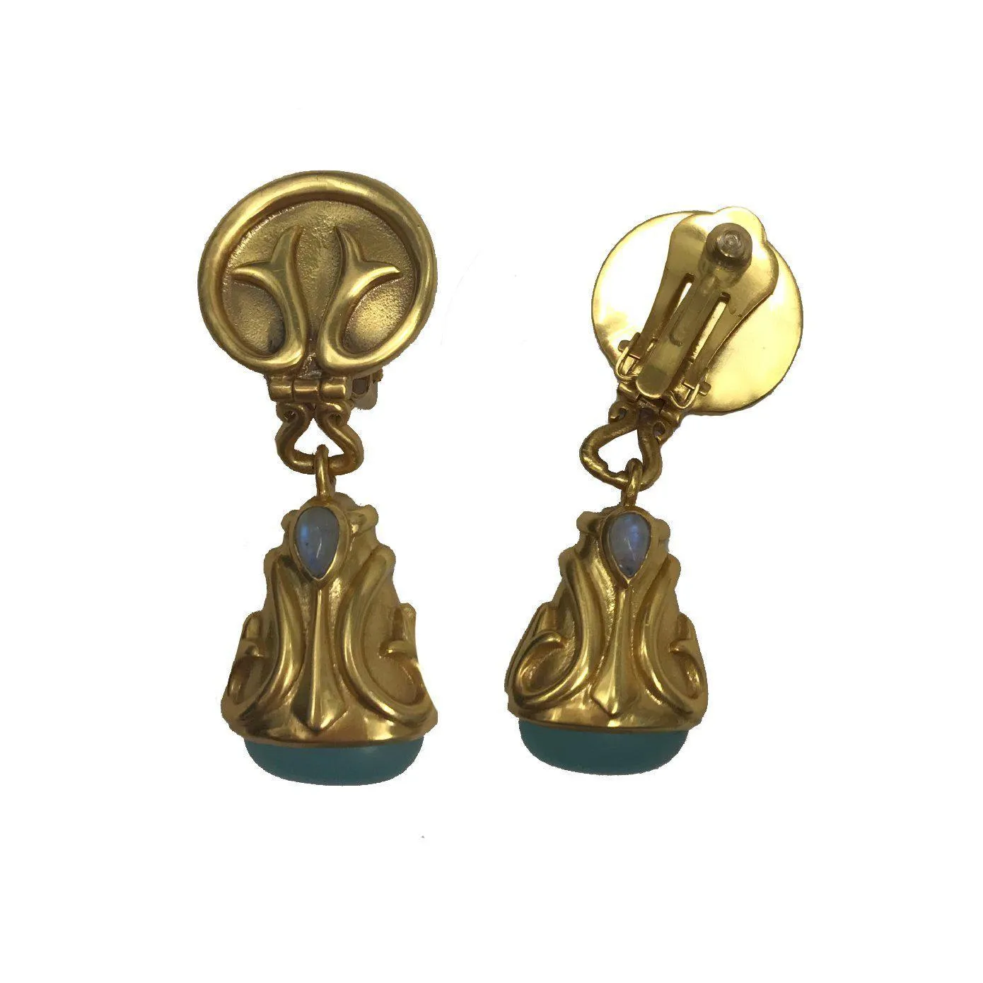 Julie Vos Earrings: Lafayette Clip-On, Chalcedony & Moonstone