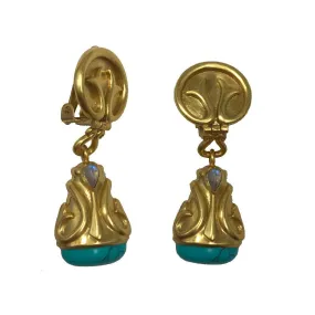 Julie Vos Earrings: Lafayette Clip-On, Turquoise & Moonstone