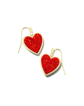 Kendra Scott Gold and Red Opal Heart Drop Earrings