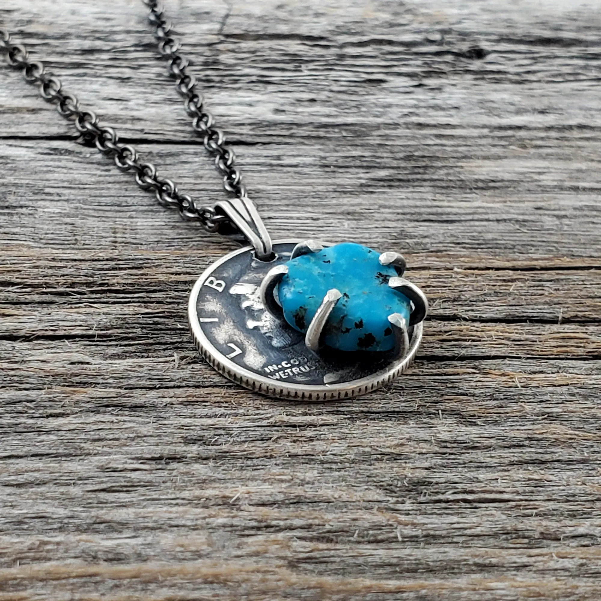 Kingman Turquoise Mercury Dime Necklace