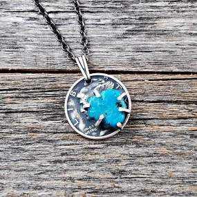 Kingman Turquoise Mercury Dime Necklace