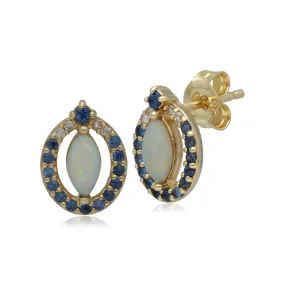 Klassischer Opal, Saphir & Diamant Ohrstecker in 9ct Gelb Gold