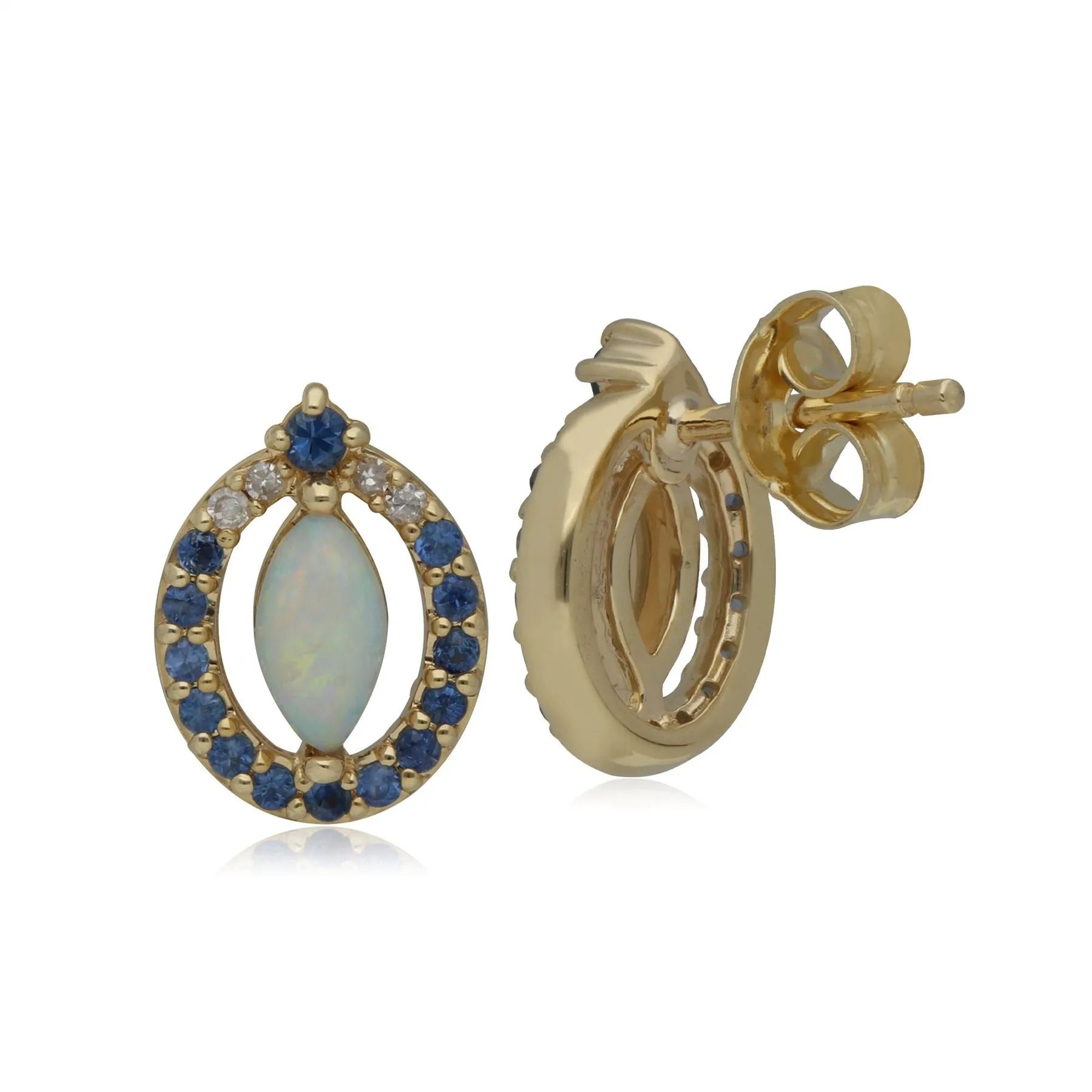 Klassischer Opal, Saphir & Diamant Ohrstecker in 9ct Gelb Gold