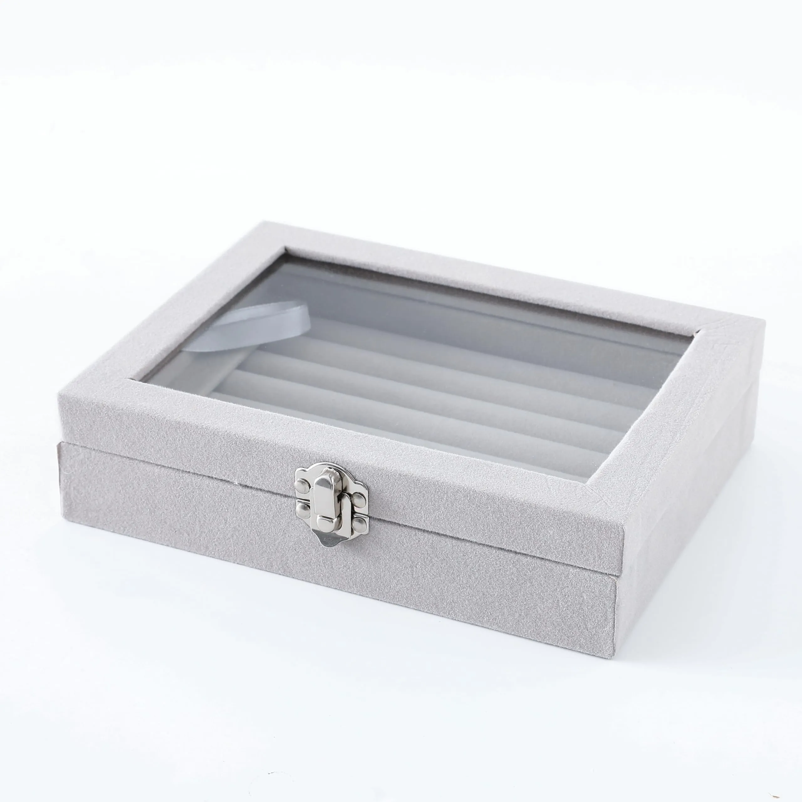 Kuber Industries Pack of 1 Velvet Jewelry Box Organizer | Jewelry Storage Box | Jewelry Organizer | Showcase Holder Dresser Organizer for Earring Necklace Bracelet Ring |YXX-017 | Grey