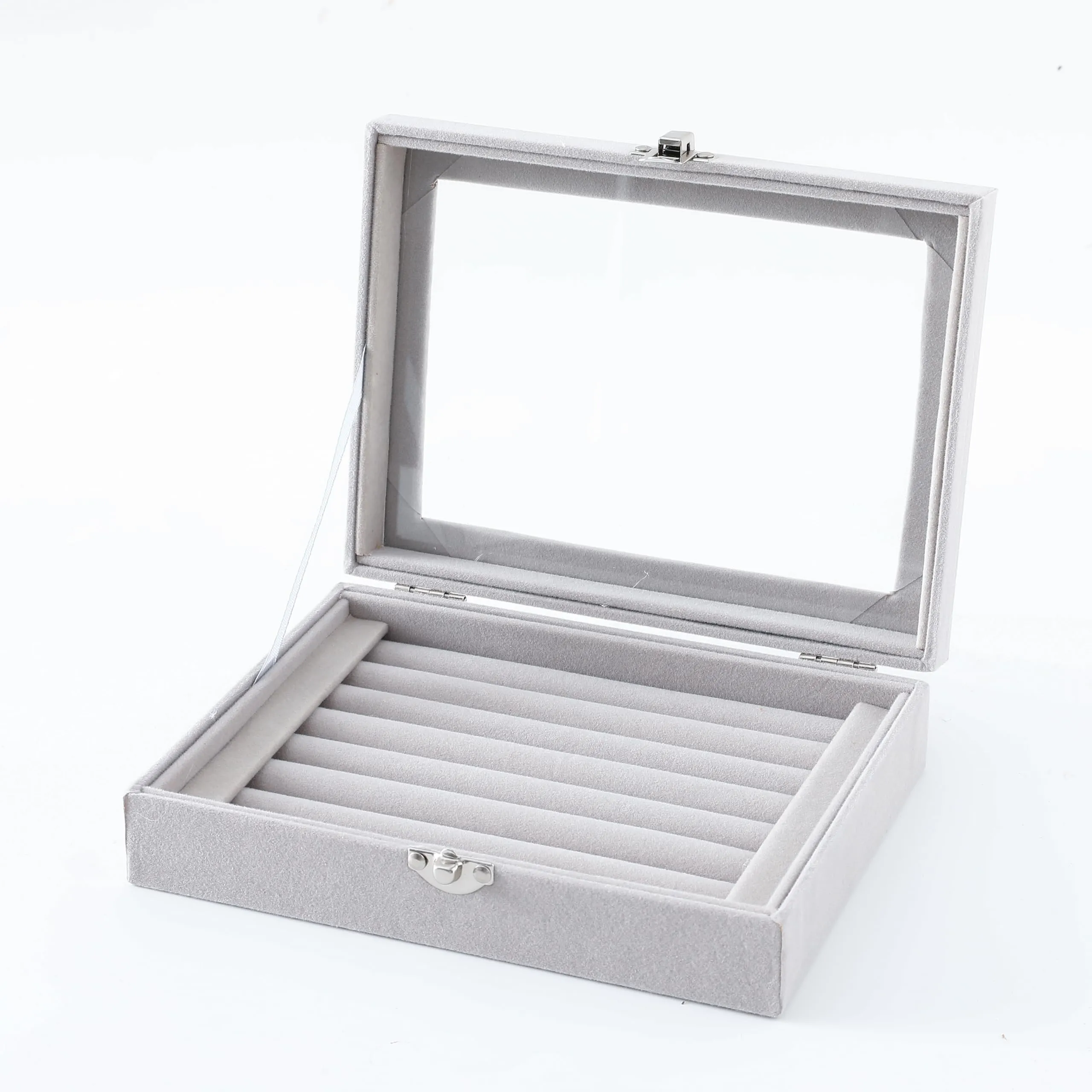 Kuber Industries Pack of 1 Velvet Jewelry Box Organizer | Jewelry Storage Box | Jewelry Organizer | Showcase Holder Dresser Organizer for Earring Necklace Bracelet Ring |YXX-017 | Grey
