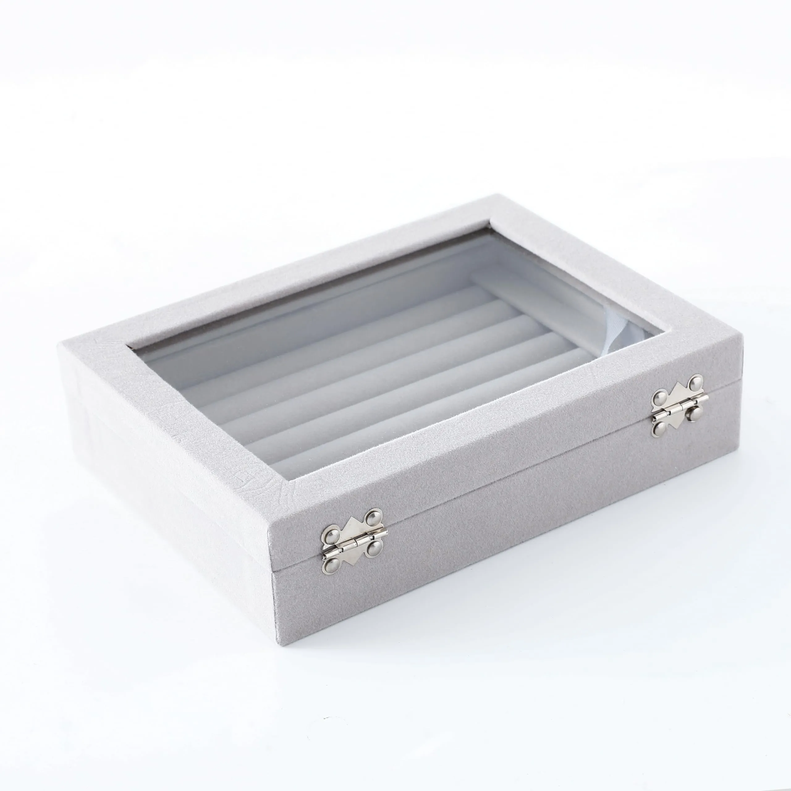 Kuber Industries Pack of 1 Velvet Jewelry Box Organizer | Jewelry Storage Box | Jewelry Organizer | Showcase Holder Dresser Organizer for Earring Necklace Bracelet Ring |YXX-017 | Grey