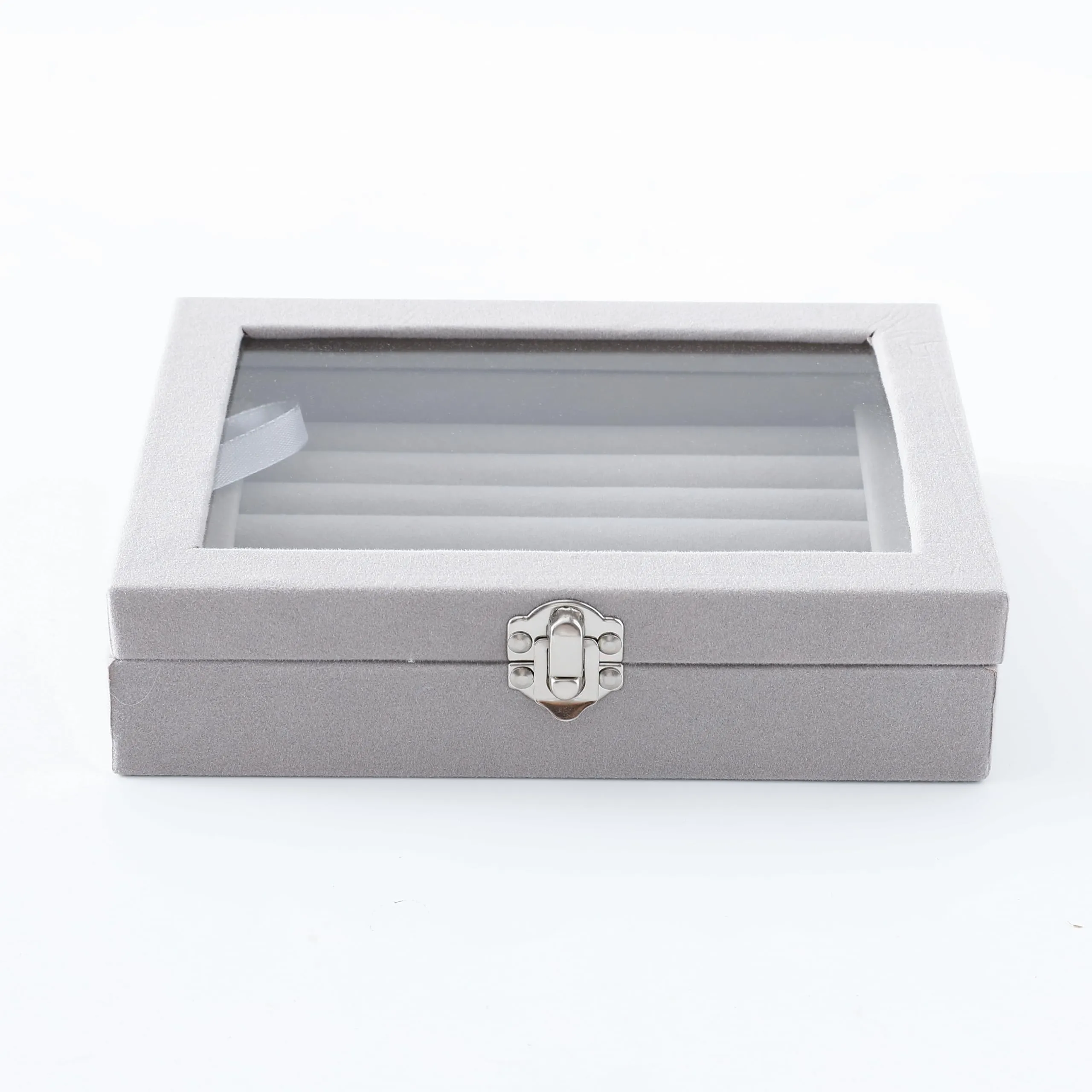 Kuber Industries Pack of 1 Velvet Jewelry Box Organizer | Jewelry Storage Box | Jewelry Organizer | Showcase Holder Dresser Organizer for Earring Necklace Bracelet Ring |YXX-017 | Grey