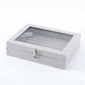 Kuber Industries Pack of 1 Velvet Jewelry Box Organizer | Jewelry Storage Box | Jewelry Organizer | Showcase Holder Dresser Organizer for Earring Necklace Bracelet Ring |YXX-017 | Grey