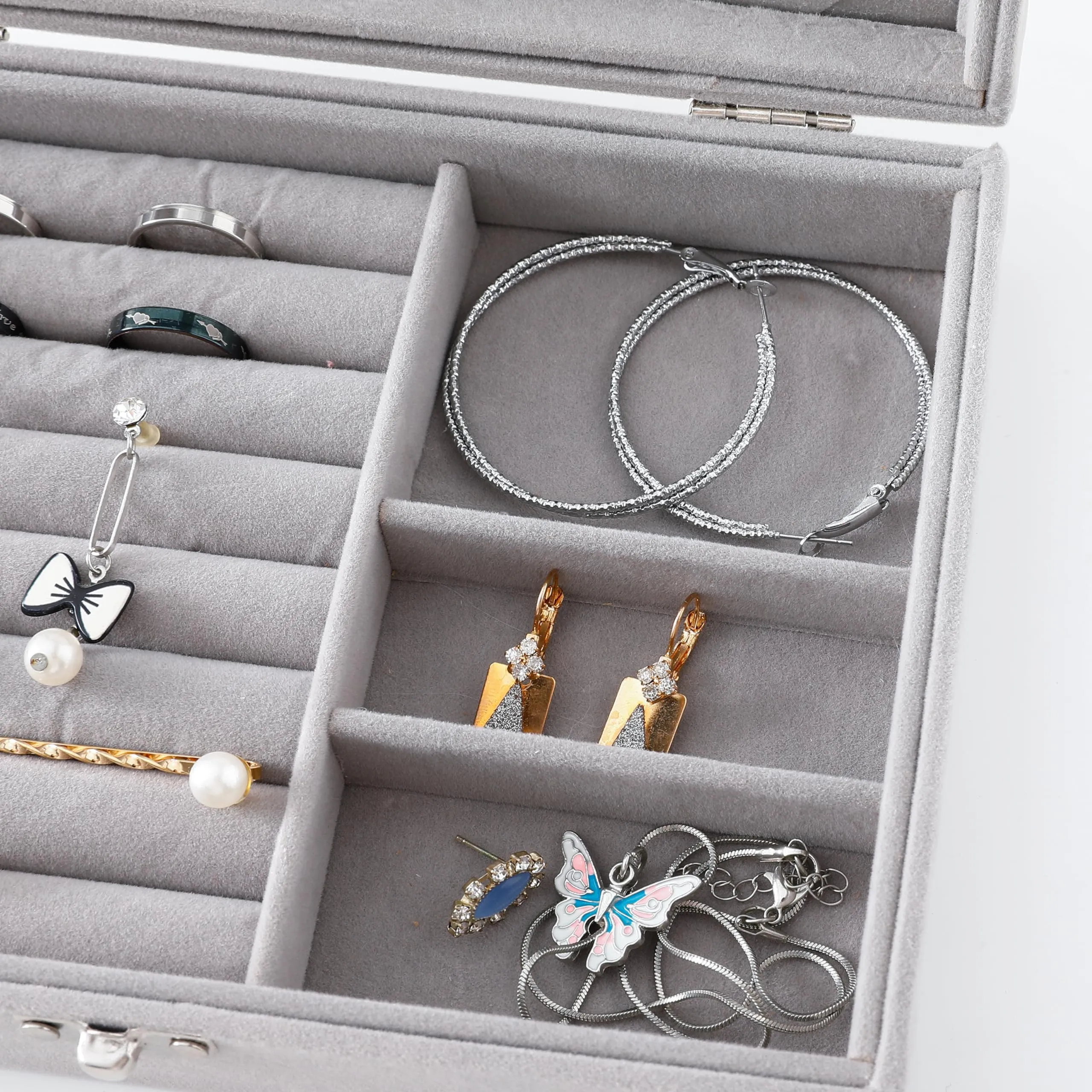 Kuber Industries Pack of 5 Velvet Jewelry Box Organizer | Jewelry Storage Box | Jewelry Organizer | Showcase Holder Dresser Organizer for Earring Necklace Bracelet Ring |PYXX-015 | Grey