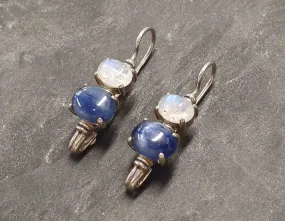 Kyanite Earrings - Blue Drop Earrings - Moonstone Long Earrings