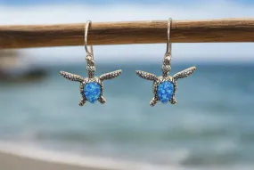 Lab Created Opal Earrings Set In Sterling Silver-Turtle Shaped