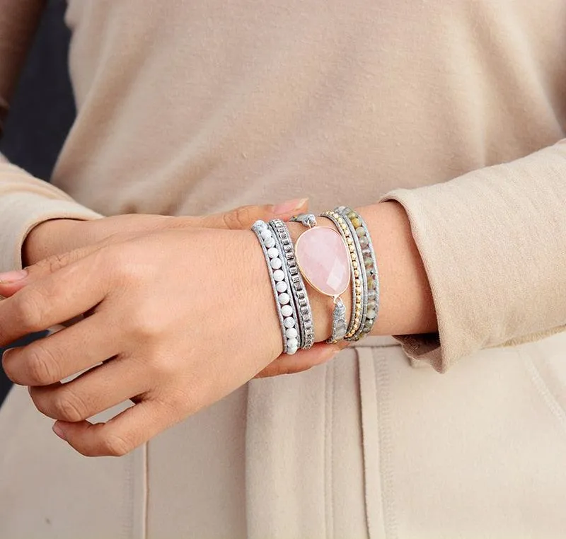Labradorite, Howlite & Rose Quartz Charm Wrap Bracelet