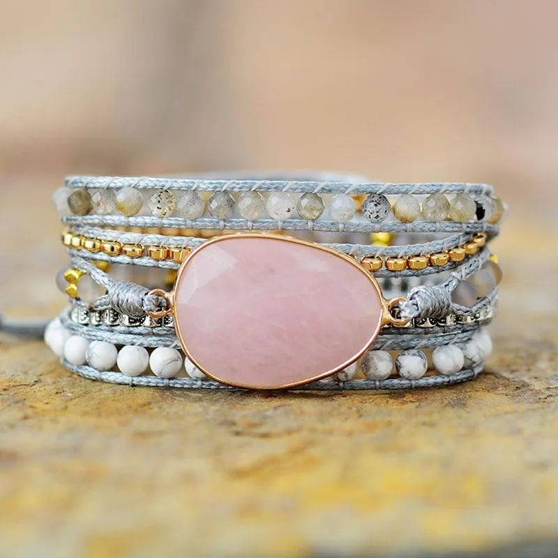 Labradorite, Howlite & Rose Quartz Charm Wrap Bracelet
