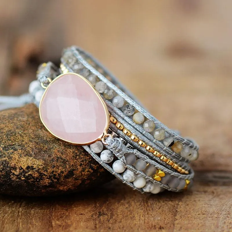 Labradorite, Howlite & Rose Quartz Charm Wrap Bracelet