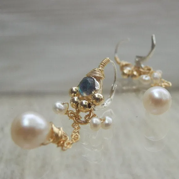 Labradorite Pearl Long Spring Earrings