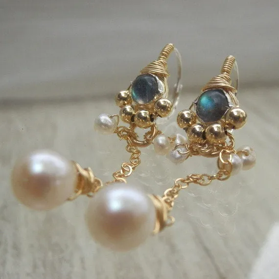 Labradorite Pearl Long Spring Earrings