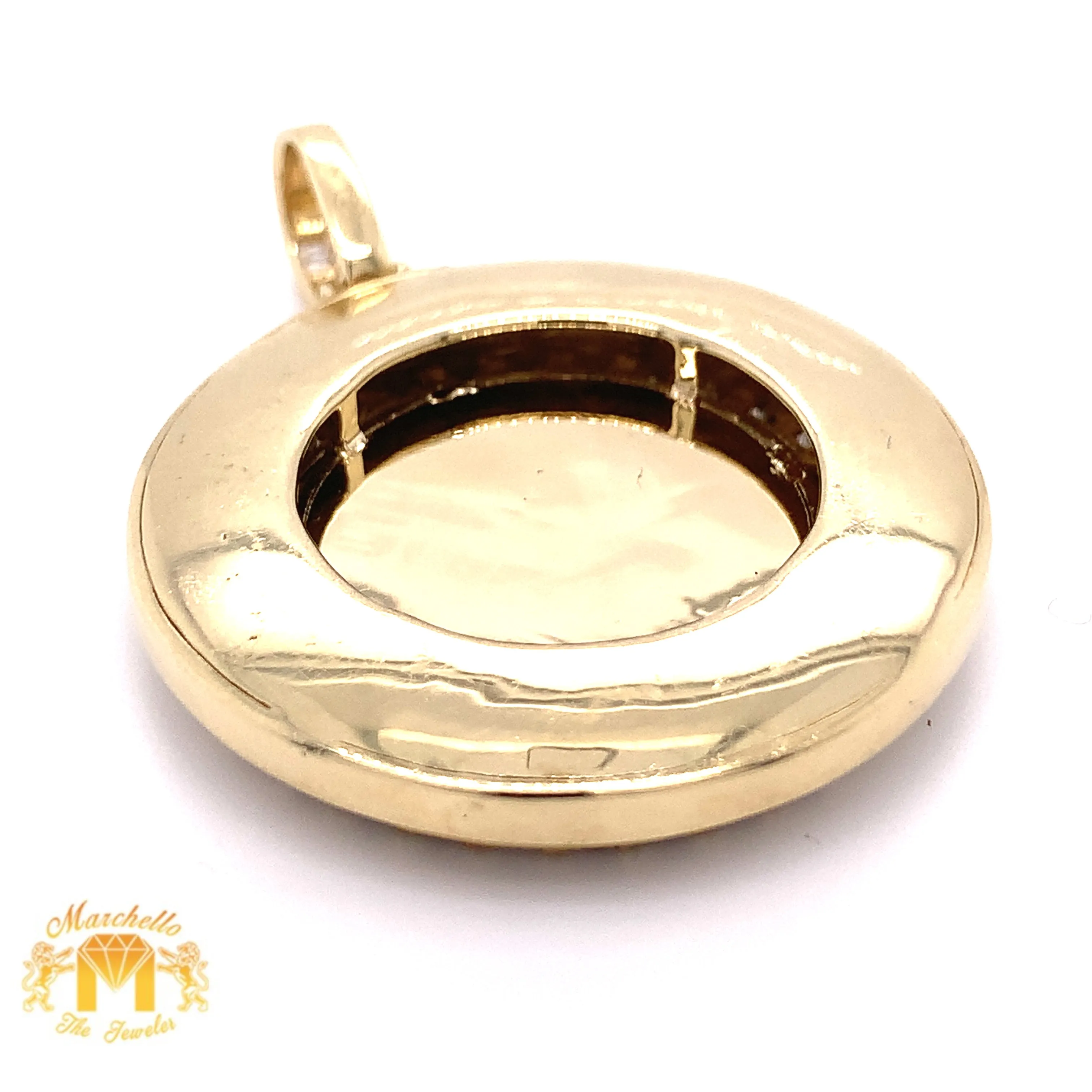 Large 3.29ct Baguette and Round Diamond 14k Gold Round Memory Picture Pendant and Gold Cuban Link Chain Set