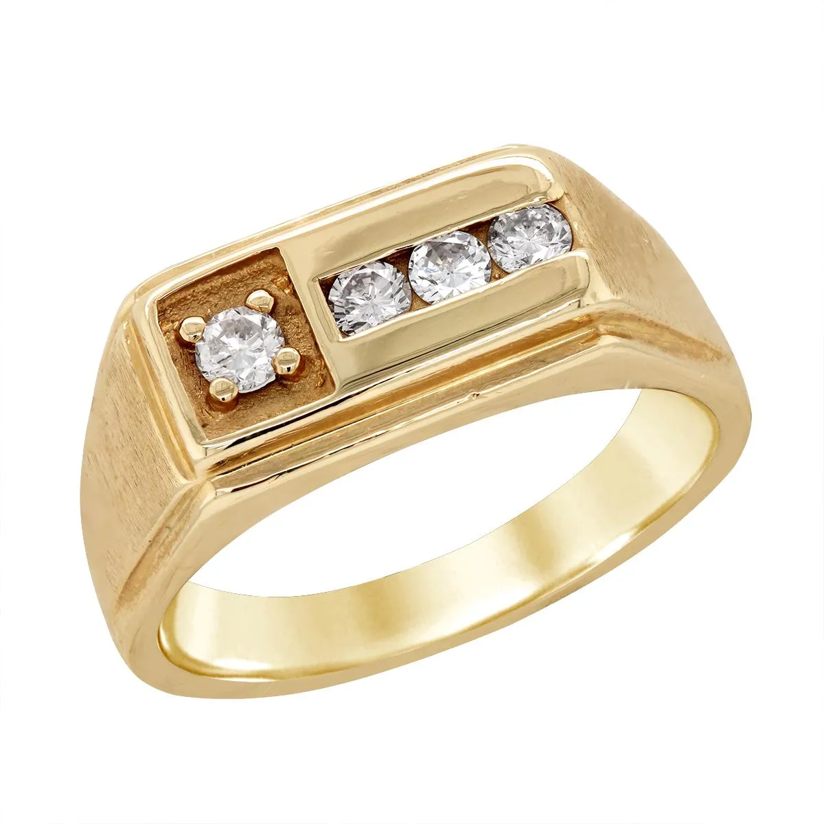 MEN'S VINTAGE YELLOW GOLD WEDDING RING WITH FOUR DIAMONDS, 1/3 CT TW