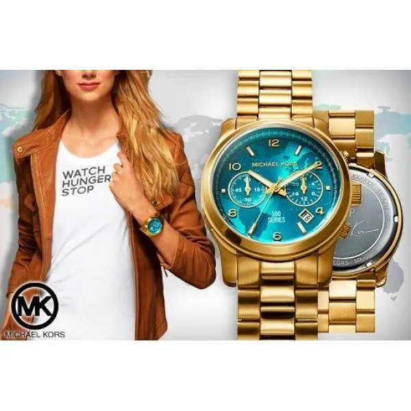Michael Kors Watch Hunger Stop Ladies Gold Tone Chronograph Watch -  Owned & Worn By Olivia Newton-John