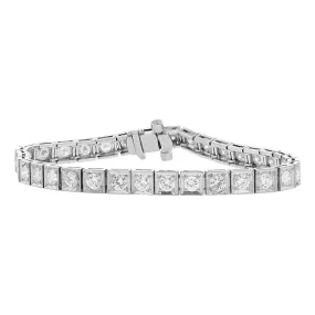 Mid-century Platinum Diamond Block Bracelet