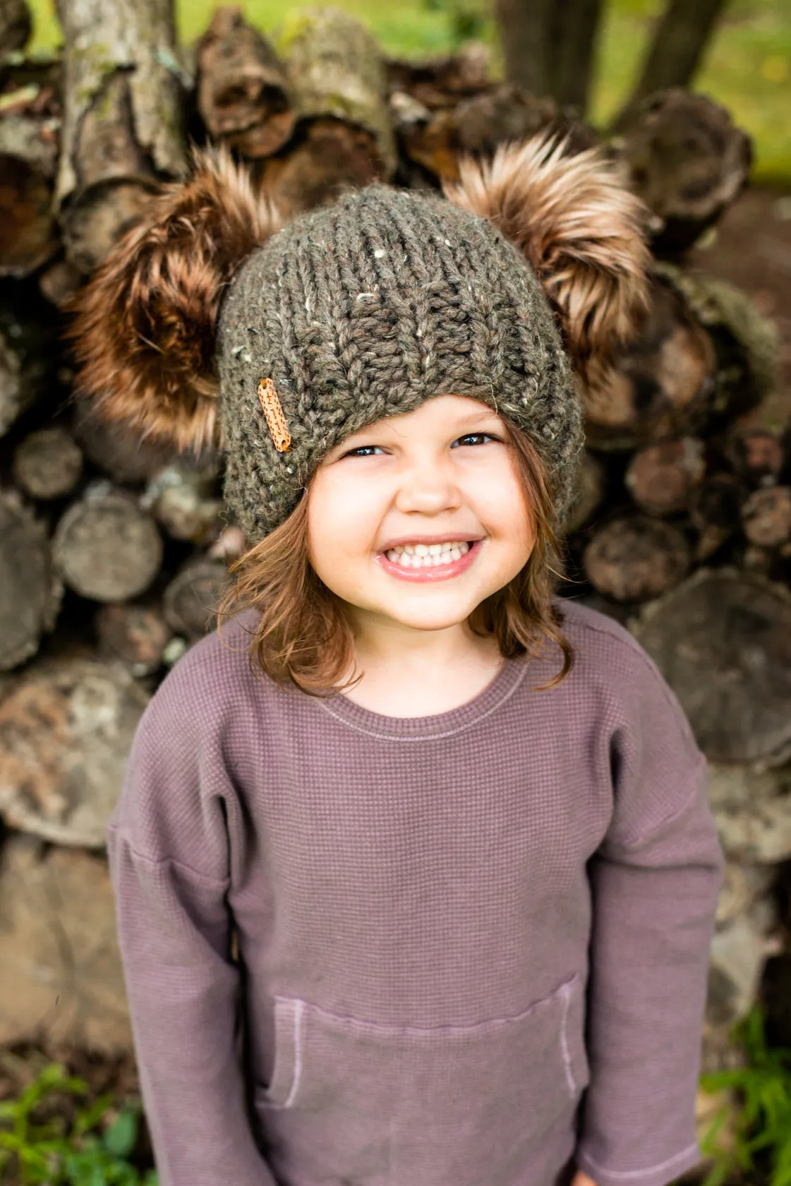 Mini Double Faux Fur Pom Pom Beanie