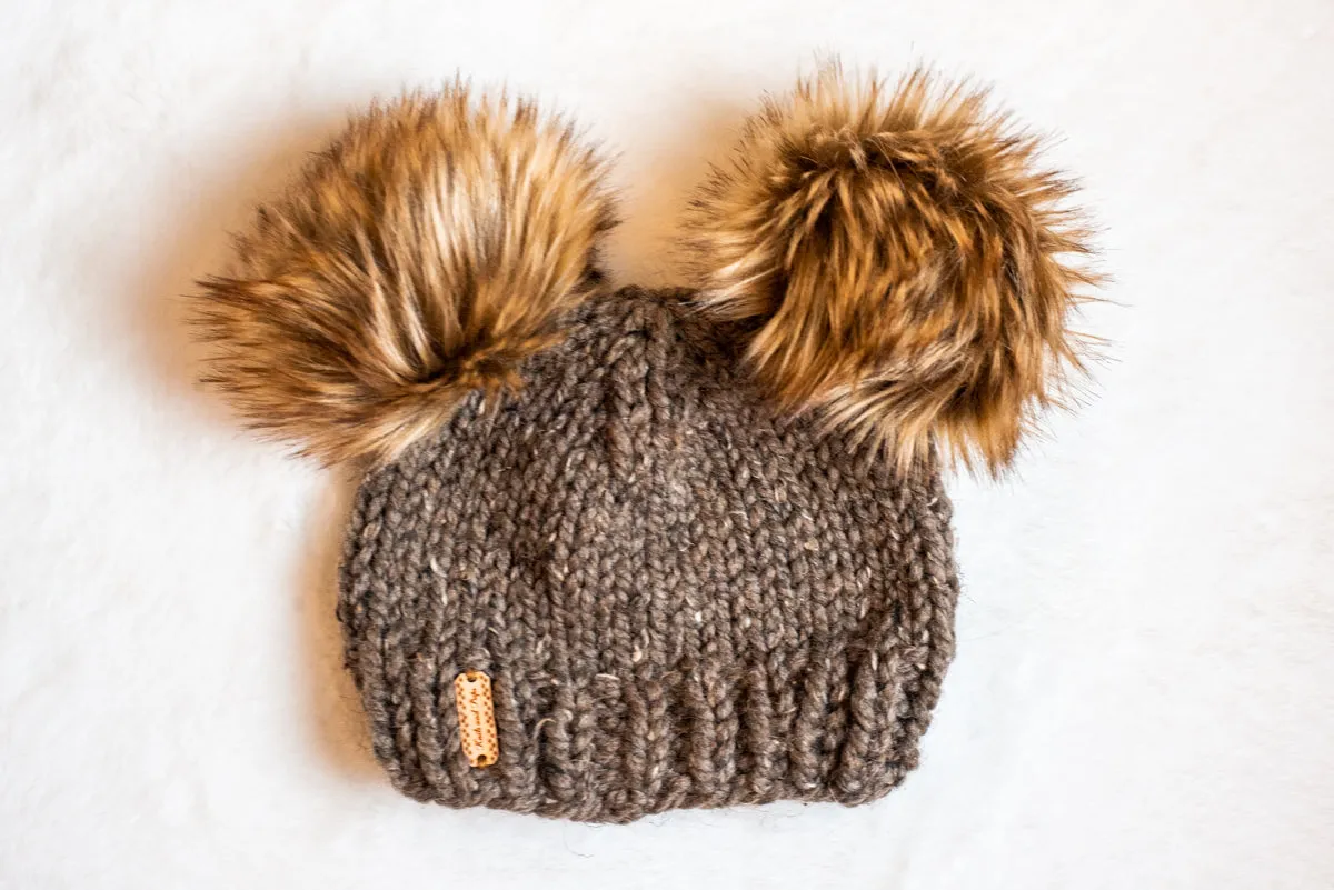 Mini Double Faux Fur Pom Pom Beanie