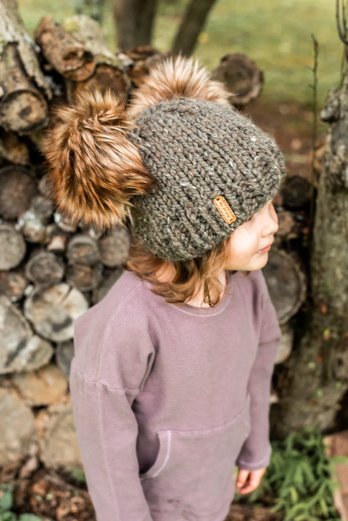 Mini Double Faux Fur Pom Pom Beanie