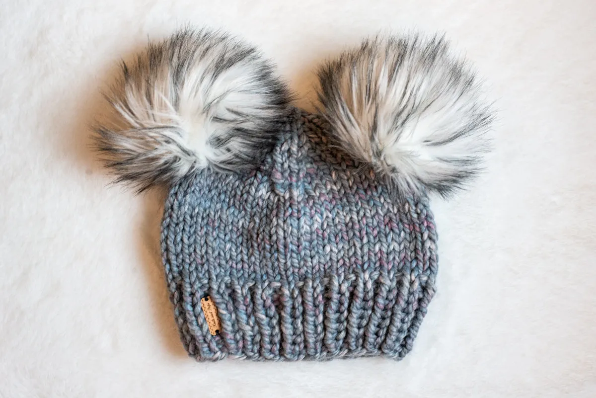 Mini Double Faux Fur Pom Pom Beanie