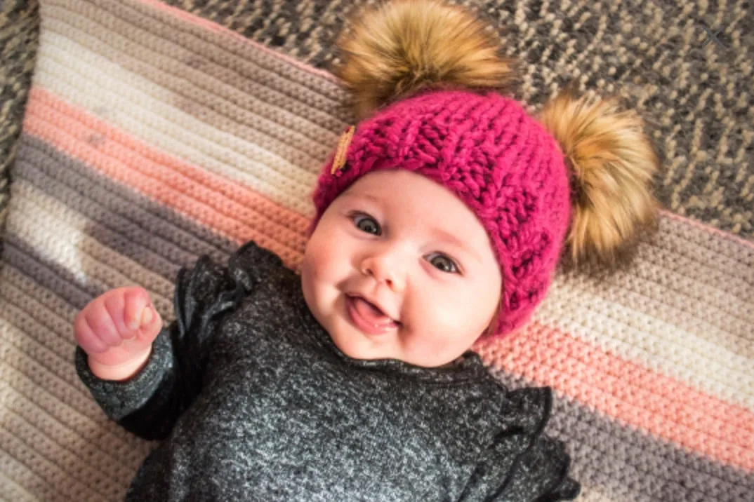Mini Double Faux Fur Pom Pom Beanie